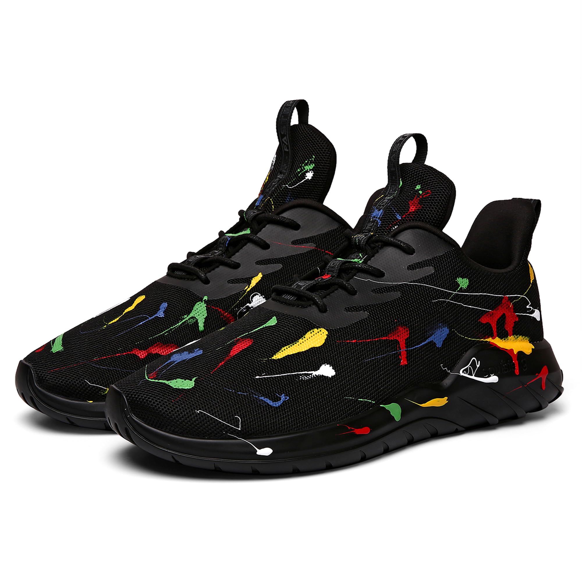 Soulsfeng Mens Running Shoes Lightweight Breathable Fashion Stylish Sports Workout Gym Tennis Walking Black Sneakers for Men Size 13 US